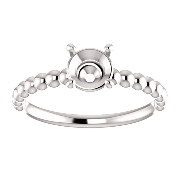 Sterling Silver Round Cut Solitaire Ring Setting - Beaded Style Ring Mounting Sterling Silver Round Cut Solitaire Ring Setting - Beaded Style Ring Mounting