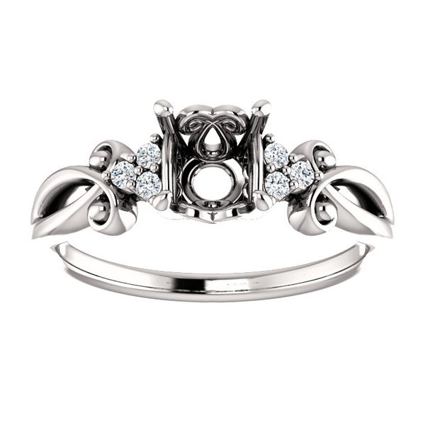 14K Gold Round Cut w/ Diamond Ring Setting - Crossover Style Ring Mounting 14K Gold Round Cut w/ Diamond Ring Setting - Crossover Style Ring Mounting