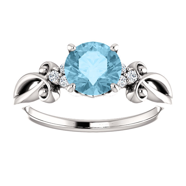 14K Gold Round Cut w/ Diamond Ring Setting - Crossover Style Ring Mounting