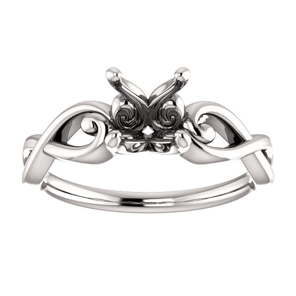 Sterling Silver Round Cut Solitaire Ring Setting - Ribbon Style Ring Mounting