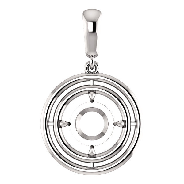 Sterling Silver Round Cut Solitaire Pendant Setting - Concentric Style Pendant Mounting