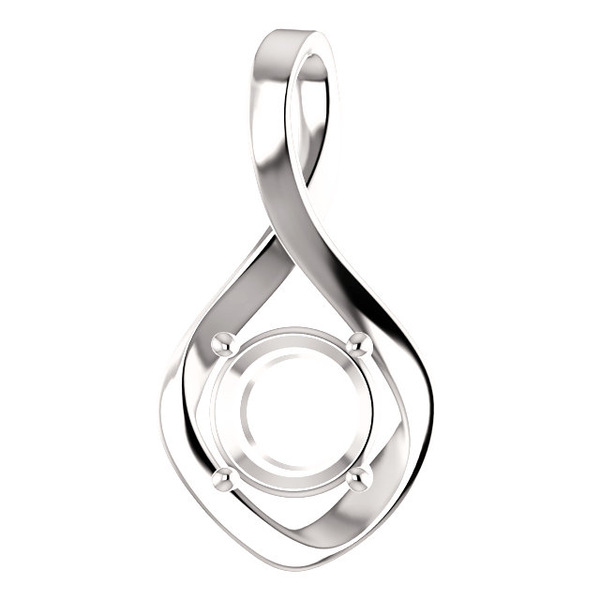 Sterling Silver Round Cut Solitaire Pendant Setting - Ribon Style Pendant Mounting