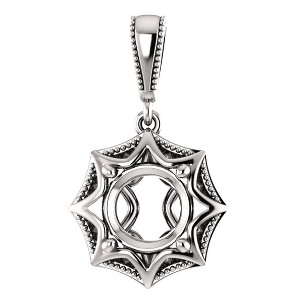 Sterling Silver Round Cut Solitaire Pendant Setting - Star Style Pendant Mounting
