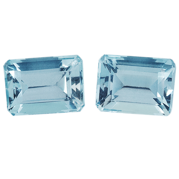 Pair Natural Fine Blue Aquamarine - Emerald Cut - Brazil - AAA Grade