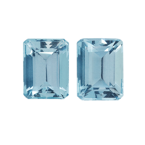 Pair Natural Fine Blue Aquamarine - Emerald Cut - Brazil - AAA Grade