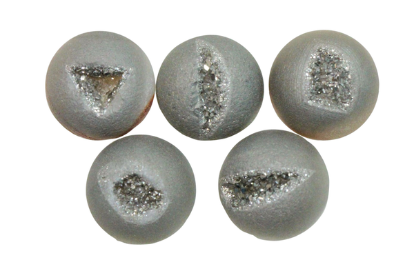 Natural Extra Fine Silver Grey Drusy Agate (Druzy) - Round Cabochon - AAA+ Grade
