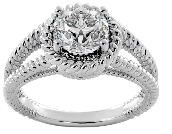 14K Gold Round Cut Solitaire Ring Setting - Double Rope Split-Shank Style Ring Mounting 14K Gold Round Cut Solitaire Ring Setting - Double Rope Split-Shank Style Ring Mounting