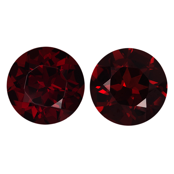 Pair Natural Extra Fine Deep Red Garnet - Round - Mozambique - AAA+ Grade