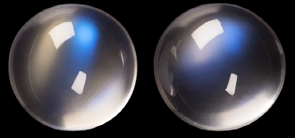 Pair Natural Extra Fine Rainbow Moonstone - Round Cabochon - Sri Lanka - AAA+ Grade