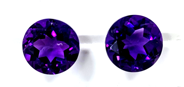 10mm Pair Natural Super Fine Amethyst - Round Brilliant - AAAA