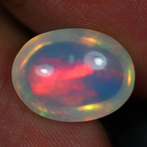 14x10mm Welo Opal Oval Cabochon AAA 5.3ct Red Flash Loose Ethiopian