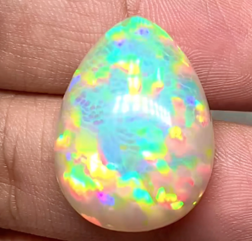 19.8ct Welo Opal Pear Cabochon AAAA Ethiopian Honeycomb Vivid Neon Loose