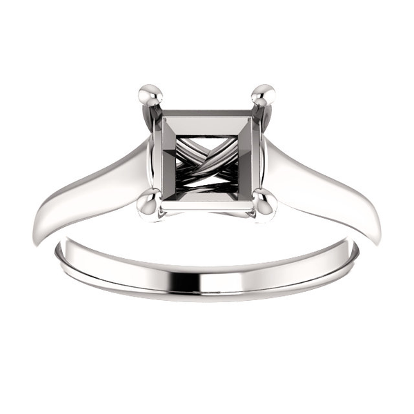Sterling Silver Square/Princess Cut Solitaire Ring Setting - Classic Woven Style Ring Mounting