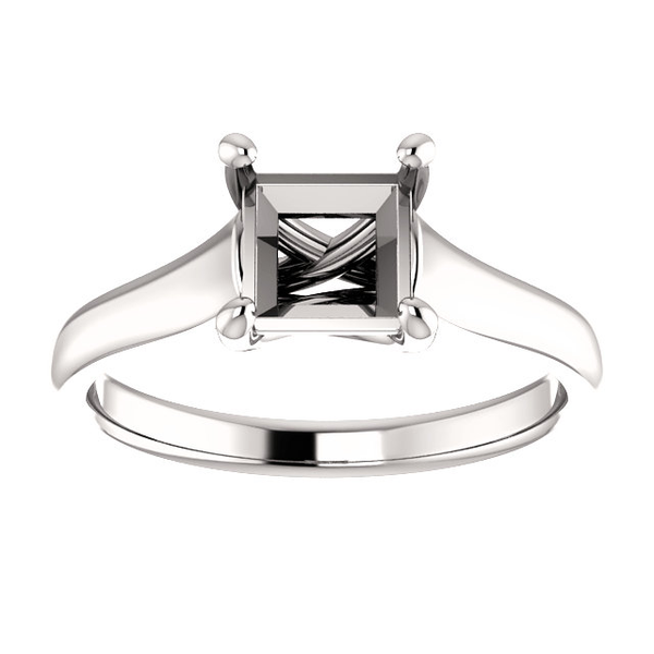 14K Gold Square/Princess Cut Solitaire Ring Setting - Classic Woven Style Ring Mounting