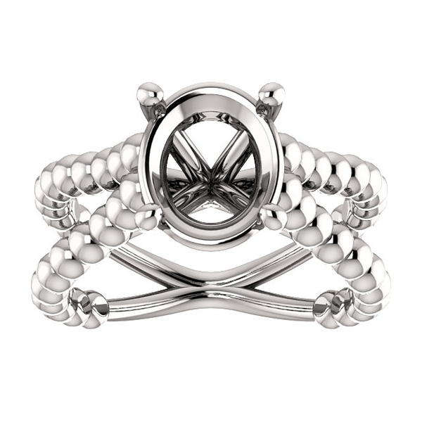 Sterling Silver Oval Cut Solitaire Ring Setting - Beaded Split-Shank Style Ring Mounting