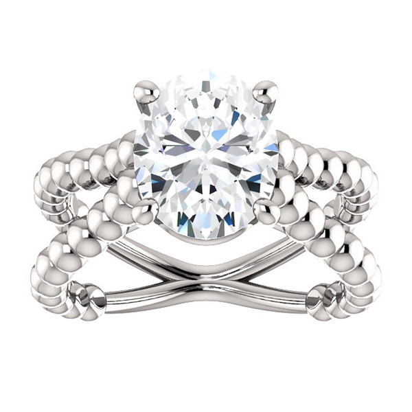 Sterling Silver Oval Cut Solitaire Ring Setting - Beaded Split-Shank Style Ring Mounting