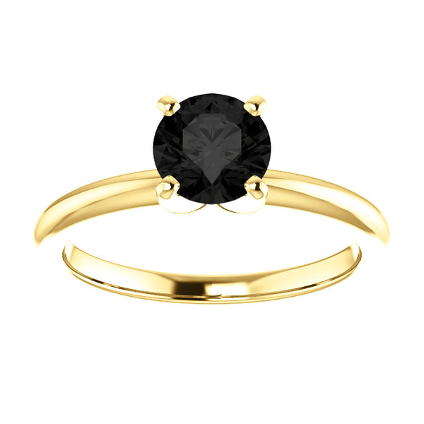 14K Gold Fine Black Diamond Solitaire Ring - Classic Style Ring