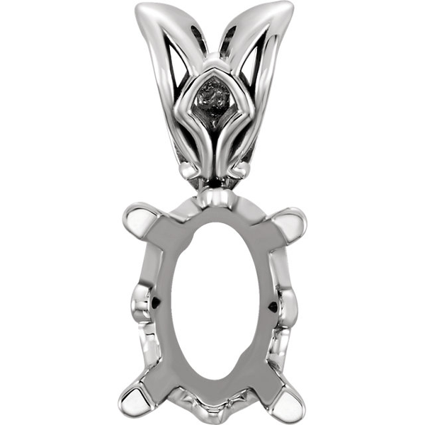 Sterling Silver Oval Cut Solitaire Pendant Setting - Scroll Style Pendant Mounting