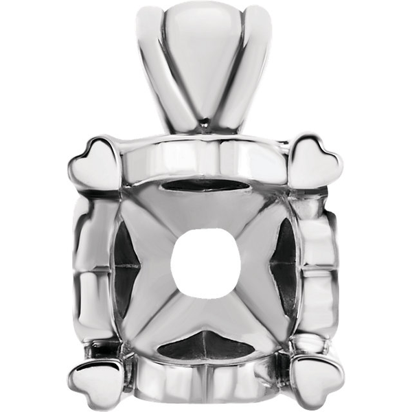 Sterling Silver Round Cut Solitaire Pendant Setting - Hearts Style Pendant Mounting