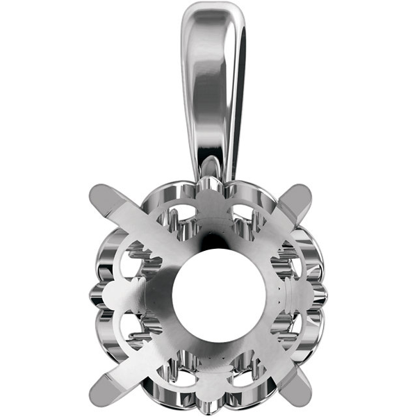 Sterling Silver Round Cut Solitaire Pendant Setting - Fleur-de-lis Style Pendant Mounting