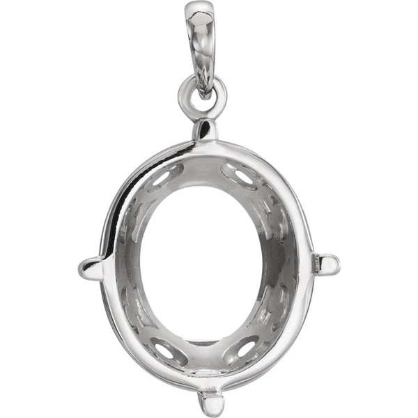 Sterling Silver Oval Solitaire Pendant Setting Antique Scroll 10x8mm-14x12mm