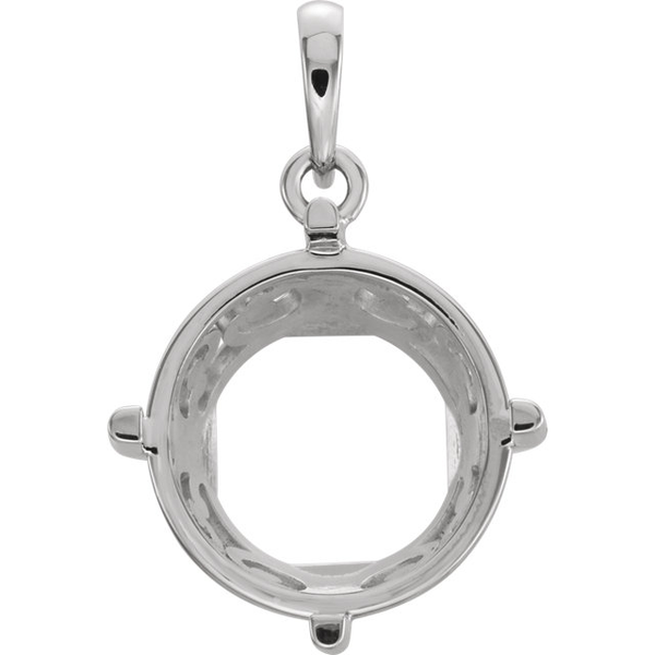 14K Gold Round Cut Solitaire Pendant Setting - Antique Scroll Style Pendant Mounting
