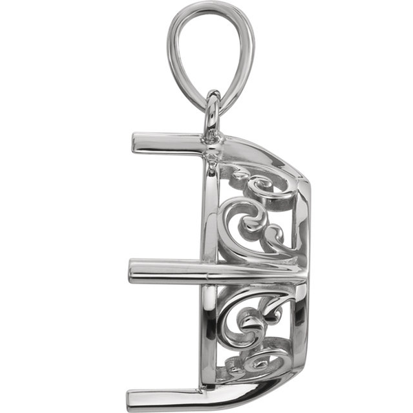 Sterling Silver Round Cut Solitaire Pendant Setting - Antique Scroll Style Pendant Mounting