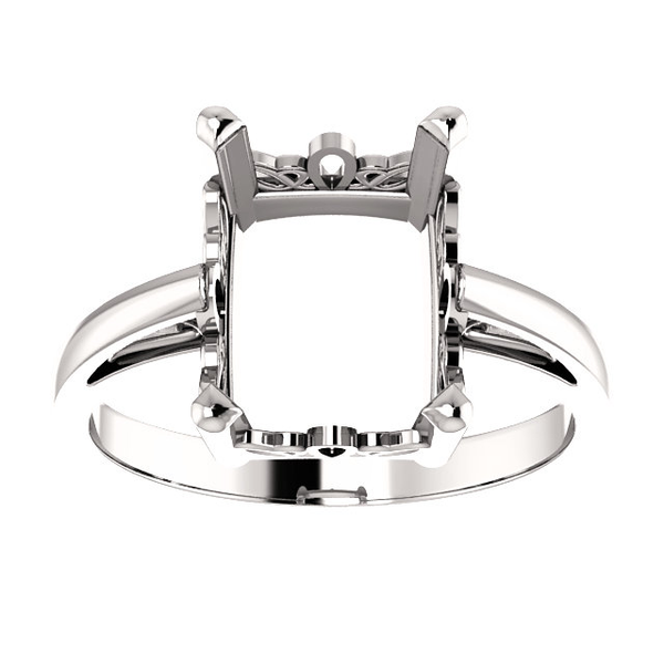 Sterling Silver Emerald Cut Solitaire Ring Setting - Scroll Style Ring Mounting