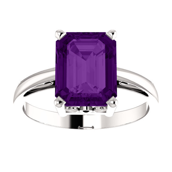 Sterling Silver Emerald Cut Solitaire Ring Setting - Scroll Style Ring Mounting