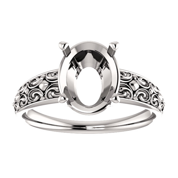 Sterling Silver Oval Cut Solitaire Ring Setting - Antique Style Ring Mounting