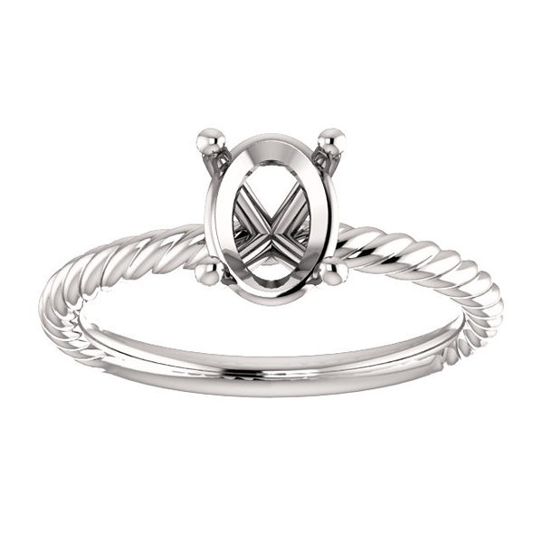 Sterling Silver Oval Cut Solitaire Ring Setting - Classic Rope Style Ring Mounting