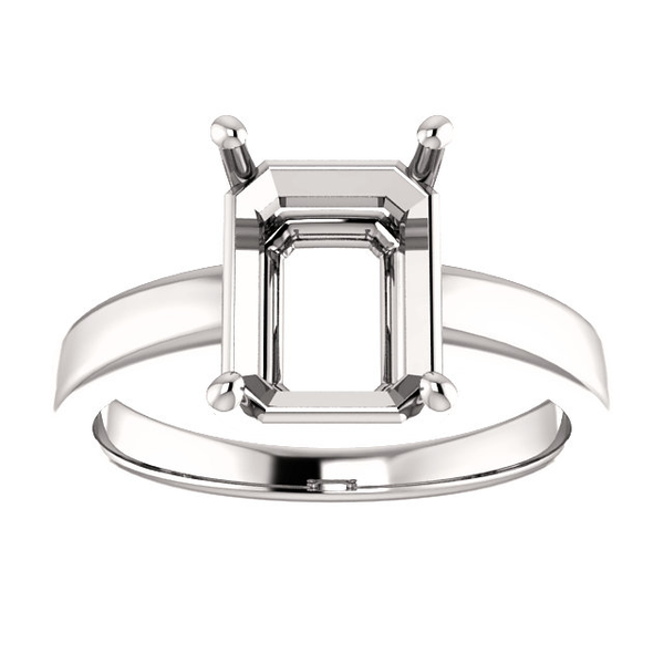 Sterling Silver Emerald Cut Solitaire Ring Setting - Claw Style Ring Mounting