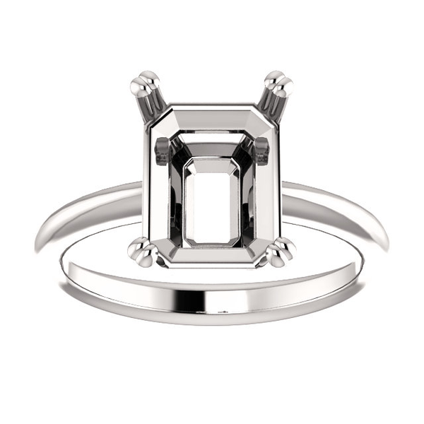 Sterling Silver Emerald Cut Solitaire Ring Setting - Double Claw Style Ring Mounting
