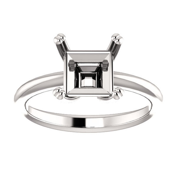 Sterling Silver Square/Princess Cut Solitaire Ring Setting - Double Claw Style Ring Mounting