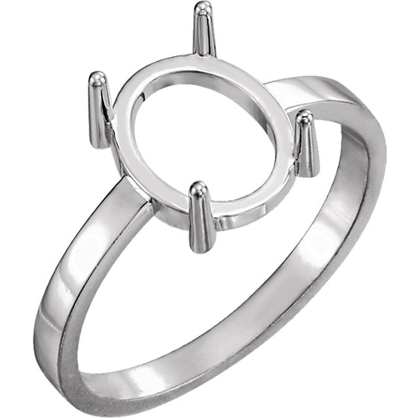 Sterling Silver Oval Cabochon Cut Solitaire Ring Setting - Classic Style Ring Mounting