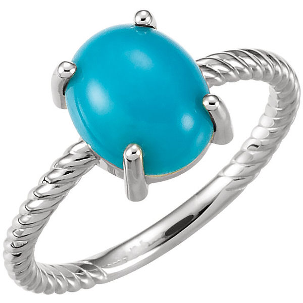 Sterling Silver Oval Cabochon Cut Solitaire Ring Setting - Rope Style Ring Mounting