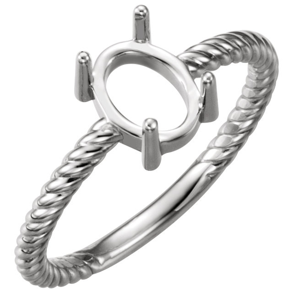 Sterling Silver Oval Cabochon Cut Solitaire Ring Setting - Rope Style Ring Mounting