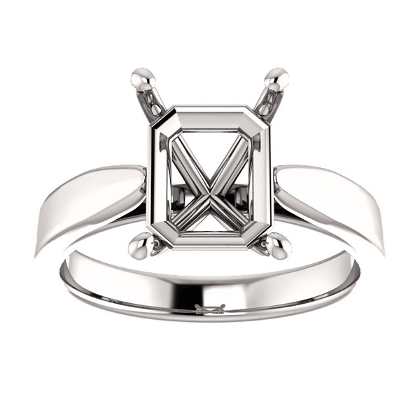 Sterling Silver Emerald Cut Solitaire Ring Setting - Tapered Style Ring Mounting