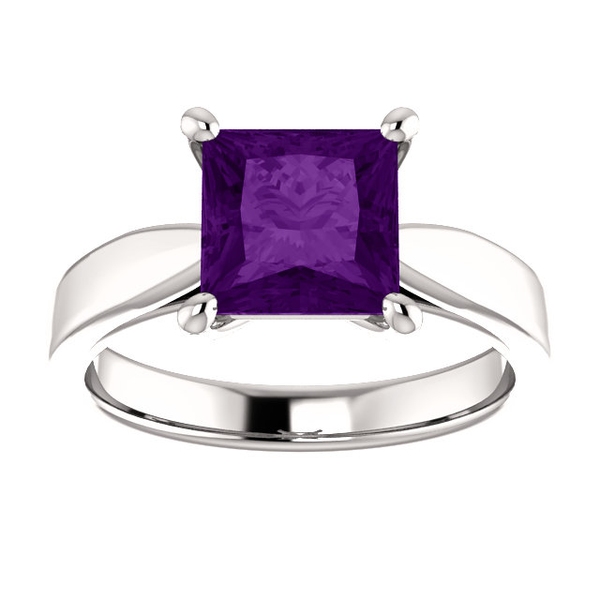 Sterling Silver Square/Princess Cut Solitaire Ring Setting - Tapered Style Ring Mounting