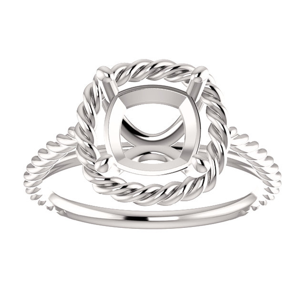Sterling Silver Cushion Cut Solitaire Ring Setting - Lasso Rope Style Ring Mounting