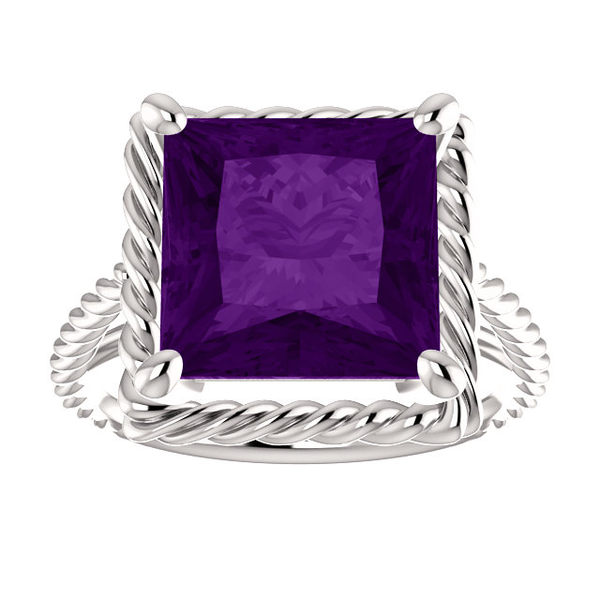 14K Gold Square/Princess Cut Solitaire Ring Setting - Rope Style Ring Mounting
