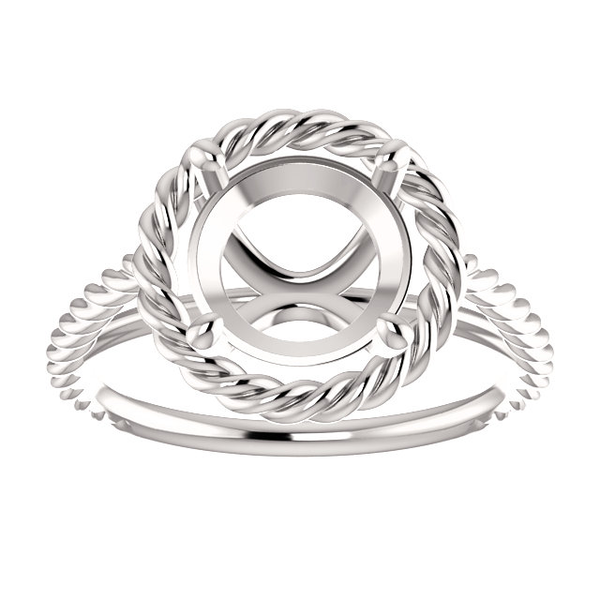 Sterling Silver Round Cut Solitaire Ring Setting - Classic Rope Lasso Style Ring Mounting