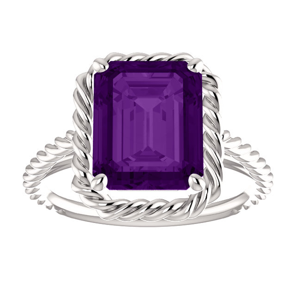 Sterling Silver Emerald Cut Solitaire Ring Setting - Lasso Rope Style Ring Mounting