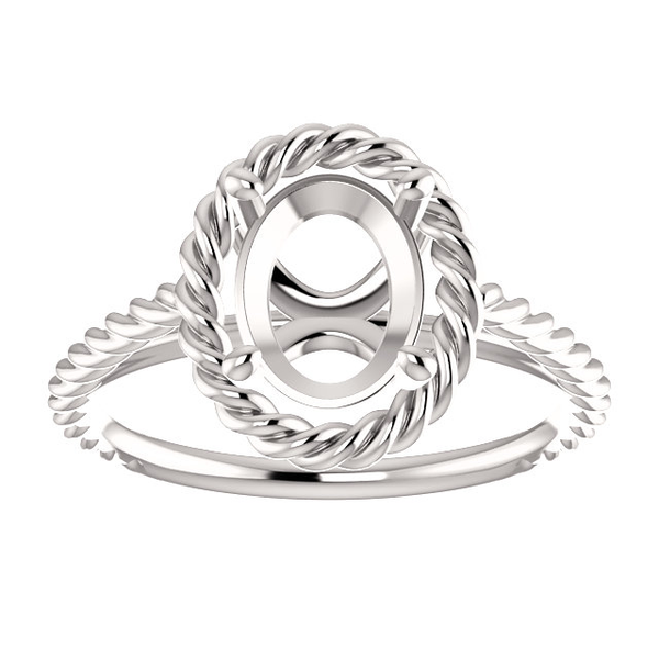 Sterling Silver Oval Cut Solitaire Ring Setting - Classic Lasso Rope Style Ring Mounting