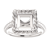 Sterling Silver Square/Princess Cut Solitaire Ring Setting - Rope Style Ring Mounting