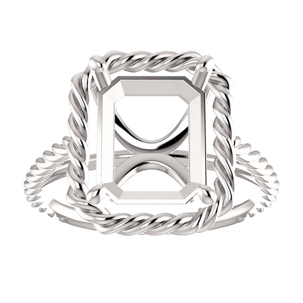 Sterling Silver Emerald Cut Solitaire Ring Setting - Lasso Rope Style Ring Mounting