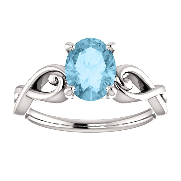 Sterling Silver Oval Cut Solitaire Ring Setting - Ribbon Style Ring Mounting