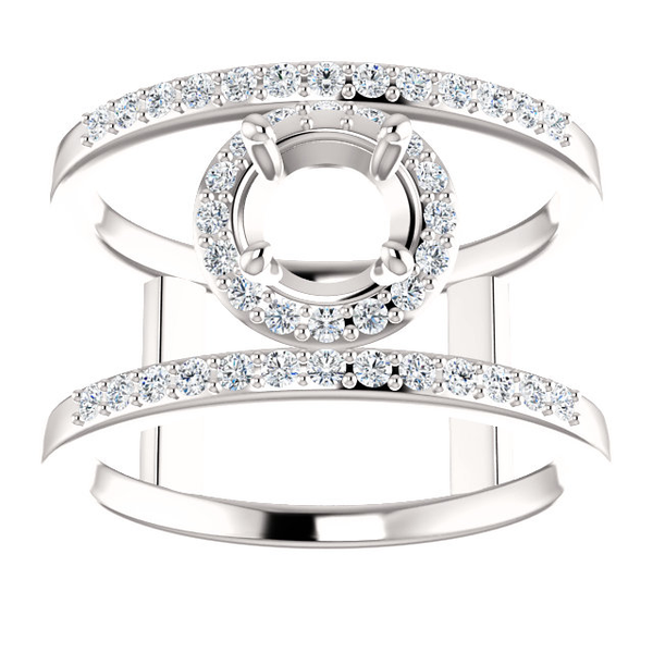 14K Gold Round Cut w/ Diamond Ring Setting - Neg Space Modern Style Ring Mounting