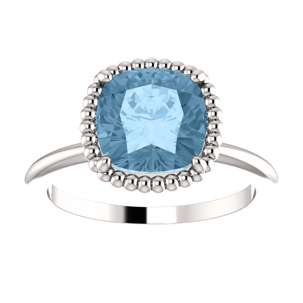 Sterling Silver Cushion Cut Solitaire Ring Setting - Beaded Halo Style Ring Mounting