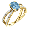 14K Gold Oval Cut w/ Diamond Ring Setting - Split-Shank Style Ring Mounting
